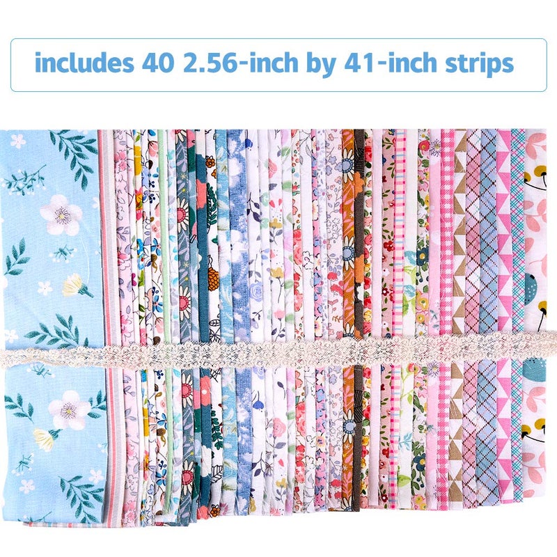 ZMAAGG 40 PCS Jelly Roll Fabric, Floral Fabric Squares Patchwork Sewing Roll Soft Cotton Fabrics for Quilting Crafting Fabrics Strips Bundle for DIY Craft Decoration, Cushions, Tablecloths Making - Image 2